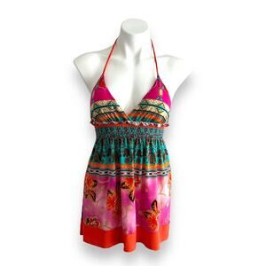 Tank Top Halter Babydoll Cami Mermaid Floral Paisley Backstage Sz M New Y2K